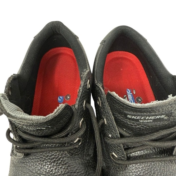 Skechers Black Pebbled Leather Relaxed Fit Slip Resistant Lace Up Shoes Size 11 - Picture 10 of 15